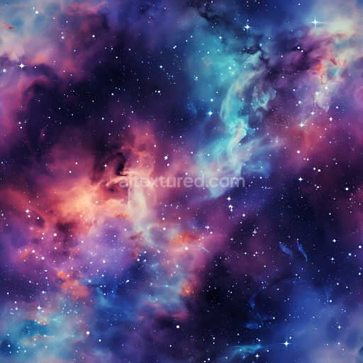 Seamless 3D Space PBR Texture Featuring Colorful Nebula Clouds and Starfield
