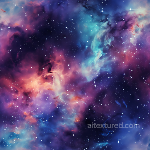 Space PBR Texture Featuring Colorful Nebula Clouds and Starfield seamless Star, space, planets PBR texture