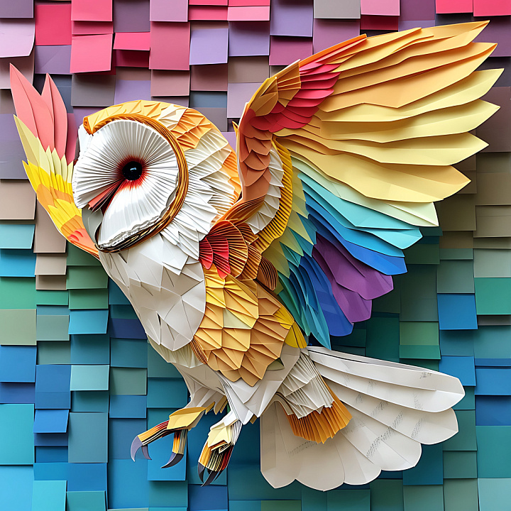 Animal of Colorful Origami Barn Owl Feathers and Wings seamless PBR texture preview