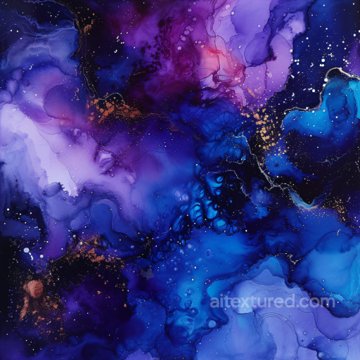 Alcohol Ink PBR Texture Featuring Deep Blue and Violet Marbling with Gold Accents seamless Alcohol ink PBR texture