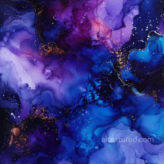 Alcohol Ink PBR Texture Featuring Deep Blue and Violet Marbling with Gold Accents Alcohol ink texture preview