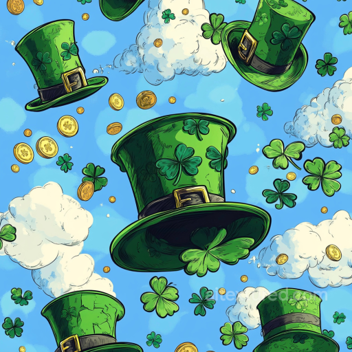 St Patrick Digital Paper Bundle Texture of St Patrick Green Hats, Shamrocks & Gold Coins… seamless St patrick digital paper bundle PBR texture
