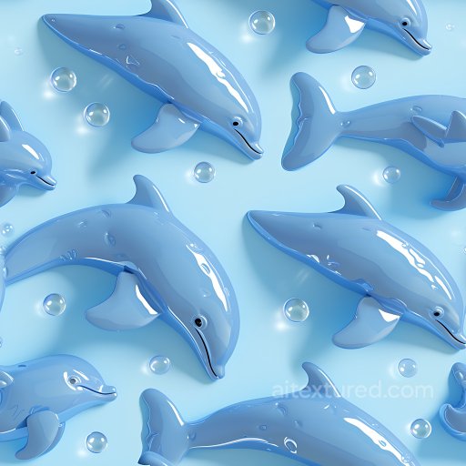 Inflated PBR Texture of Glossy Blue Dolphin Vinyl Pattern seamless Inflated PBR texture