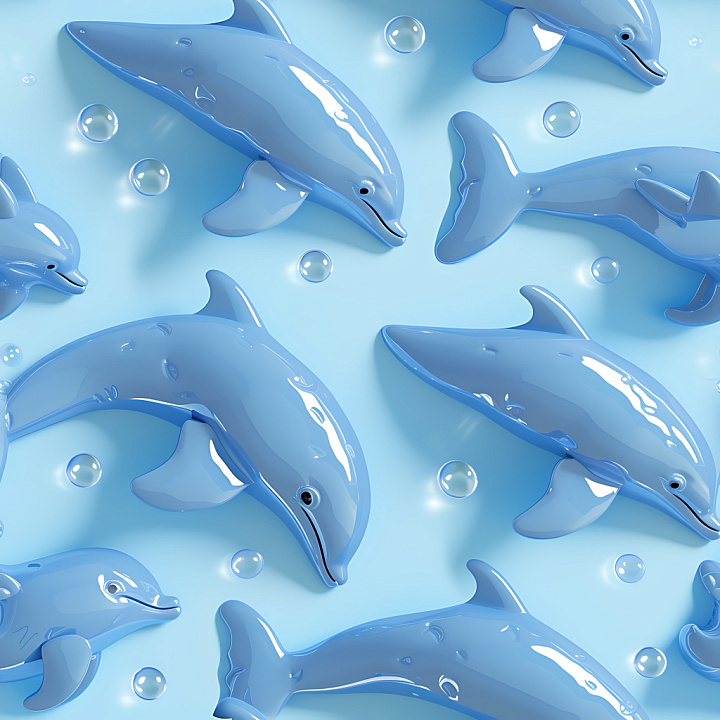 Inflated of Glossy Blue Dolphin Vinyl Pattern seamless PBR texture preview