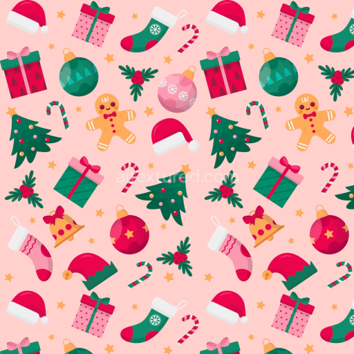 Seamless 3D PBR Christmas Pink Patterned Texture with Festive Elements