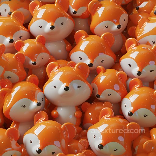 Inflated PBR Texture of Glossy Orange Fox Heads with Puffy Cartoon Style seamless Inflated PBR texture