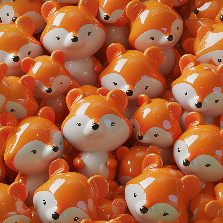 Inflated of Glossy Orange Fox Toys Cluster seamless PBR texture preview