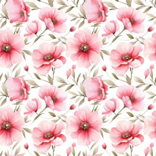 Seamless 3D PBR Texture of Soft Pink Watercolor Flower Pattern on Light Background