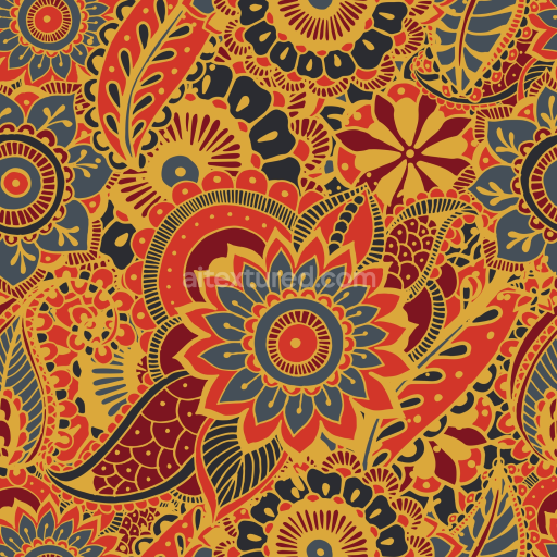 Seamless 3D PBR Texture of Retro Paisley Fabric with Warm Floral Motifs