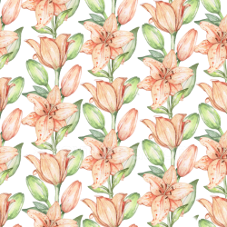 seamless Seamless 3D PBR Texture of Hand-Painted Watercolor Lily Flowers with Green Leaves texture 8k free download PBR