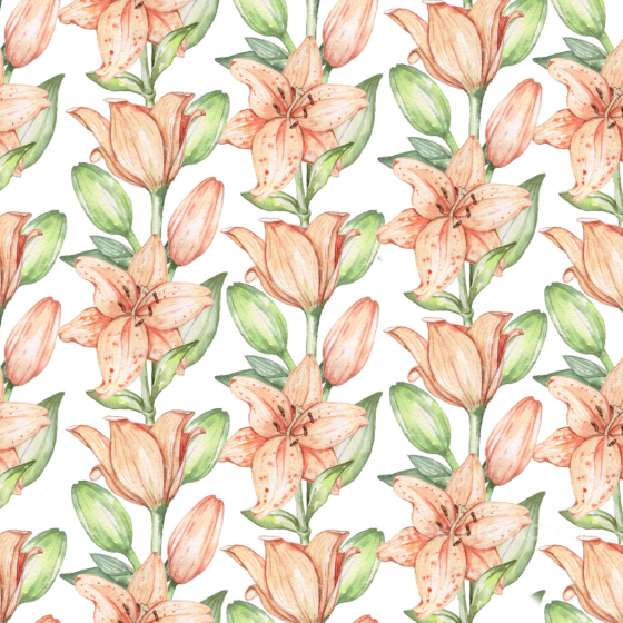 Wild Flower Texture of Hand-Painted Watercolor Lily Flowers with Green Leaves Wild Flower texture preview