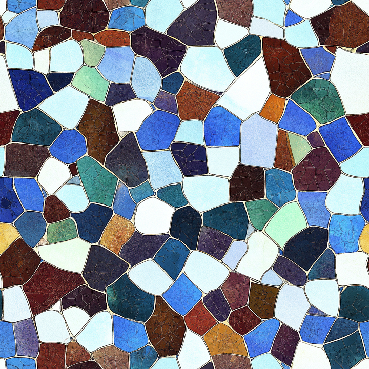 Cracked Ceramic Mosaic with Multicolored Irregular Tiles seamless PBR texture preview