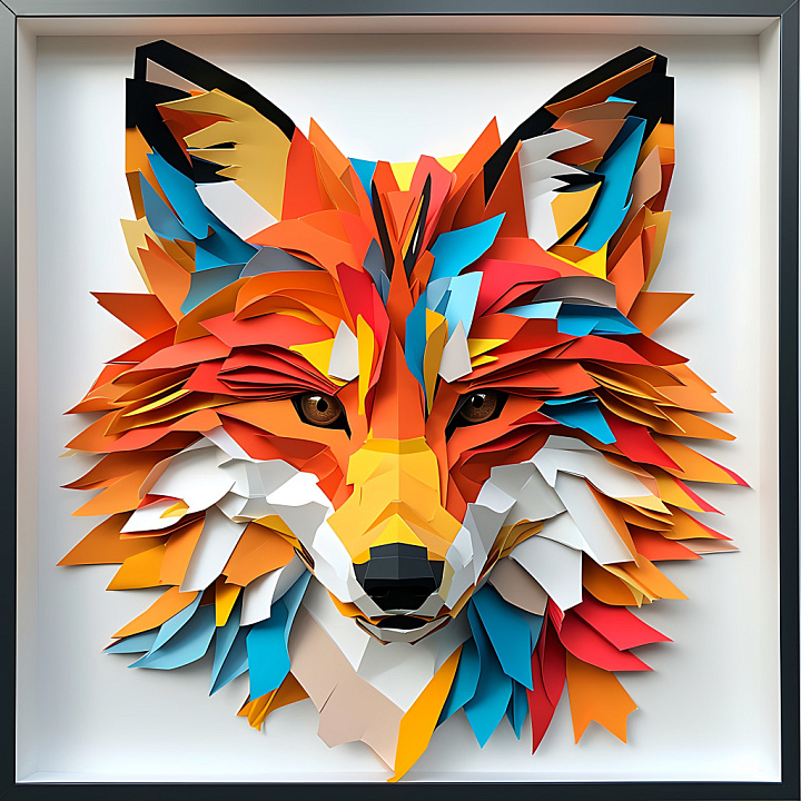 Featuring Colorful Geometric Fox Fur Paper Art seamless PBR texture preview