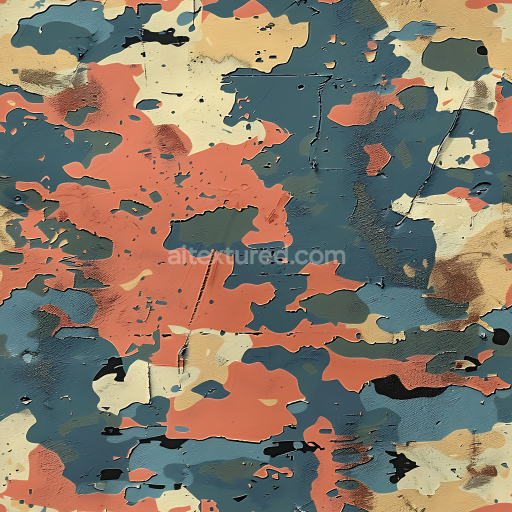 Seamless 3D PBR texture of rusty painted camouflage coating with organic patch pattern