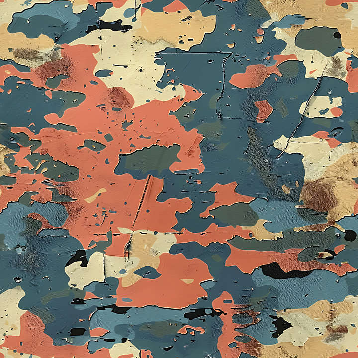 Of Rusty Painted Camouflage Coating With Organic Patch Pattern seamless PBR texture preview