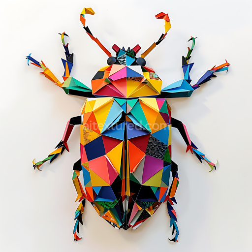 Seamless 3D PBR Texture of a Colorful Origami Style Beetle Pattern