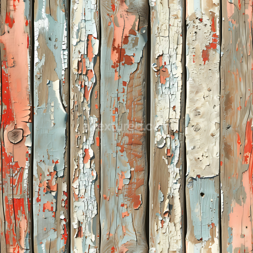 Seamless 3D Weathered Painted Wood Planks PBR Texture with Peeling Paint and Rustic Grain