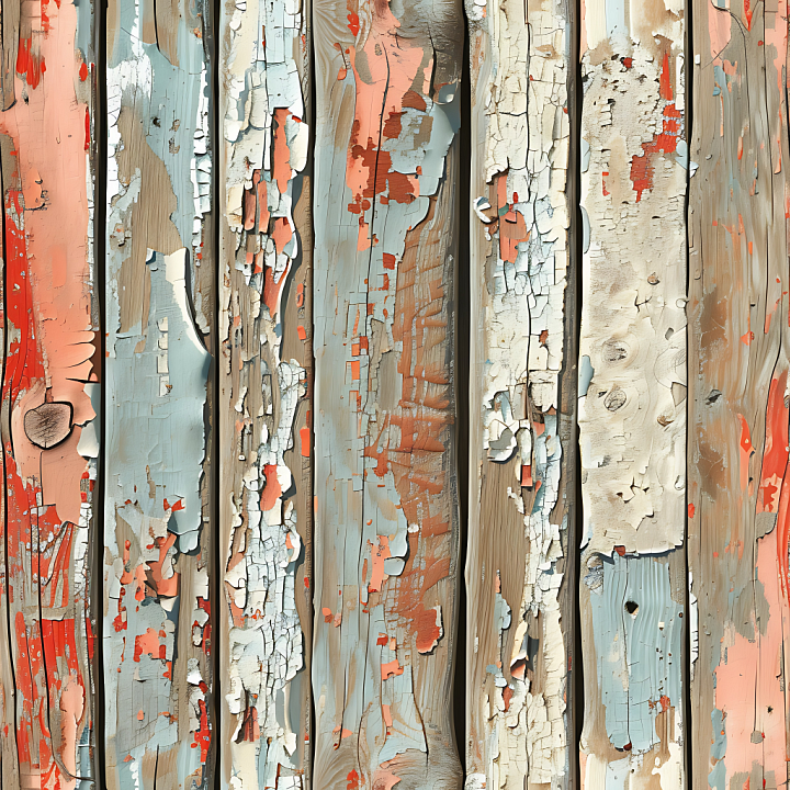 Weathered Painted Wood Planks with Peeling Paint and Rustic Grain seamless PBR texture preview