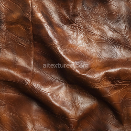 Seamless 3D PBR Texture of Shiny Aged Brown Leather with Wrinkles and Soft Grain