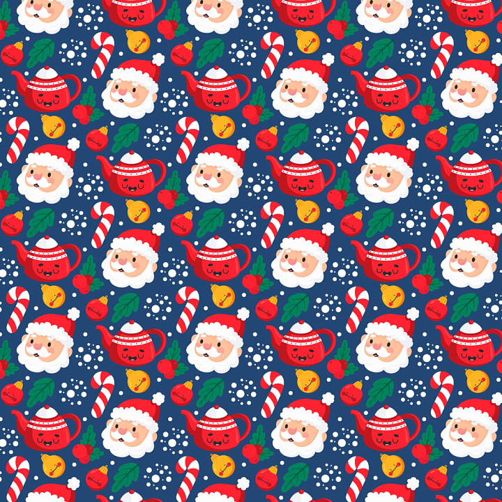 Christmas Digital Paper with Santa, Candies & Bells seamless PBR texture preview