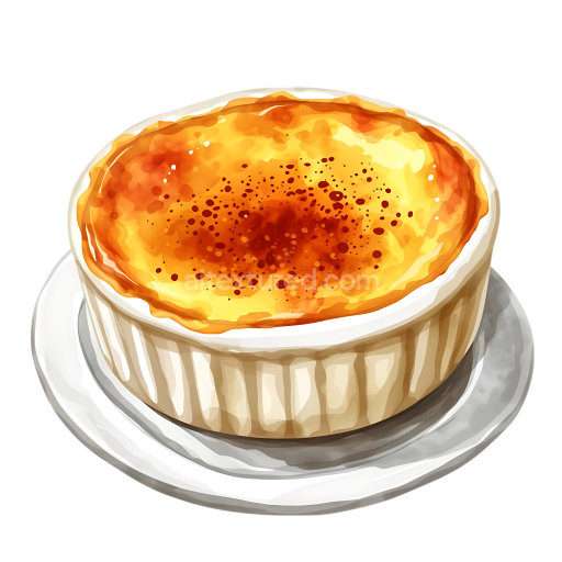 Watercolor Style Breakfast Crème Brûlée Graphic with Caramelized Top