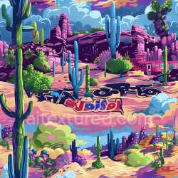 seamless Seamless 3D PBR texture of vibrant graffiti mural with desert cactus and rock formations texture 8k free download PBR