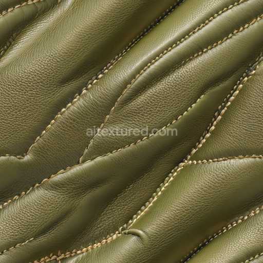 Seamless 3D Olive Green Pebbled Leather PBR Texture with Detailed Stitching and Folds