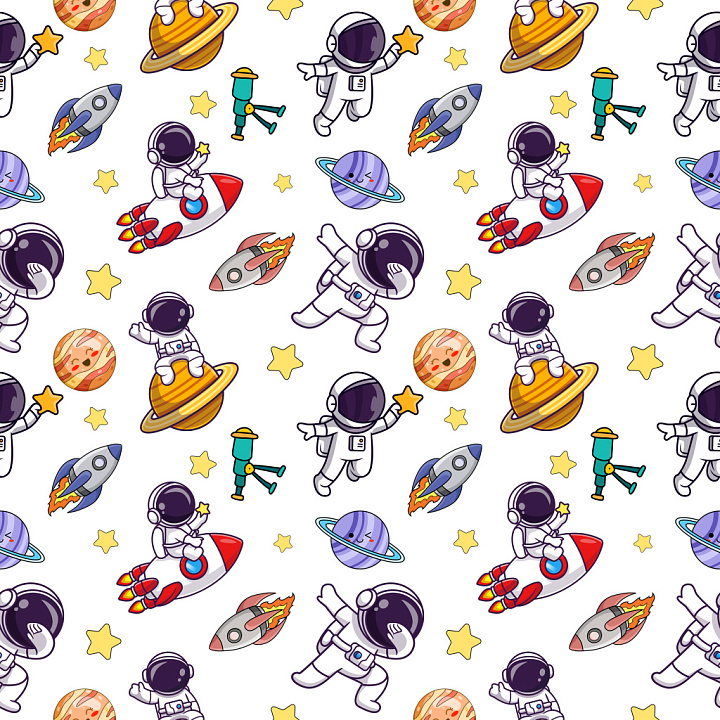 Pattern With Playful Space Motifs And Bright Colors seamless PBR texture preview