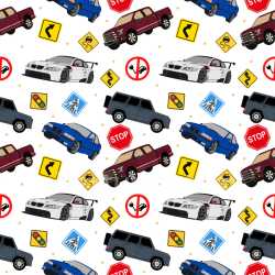 Pattern Bundle - Seamless 3D Pattern PBR Texture Featuring Colorful Vehicles and Traffic Signs on White Ba… texture preview