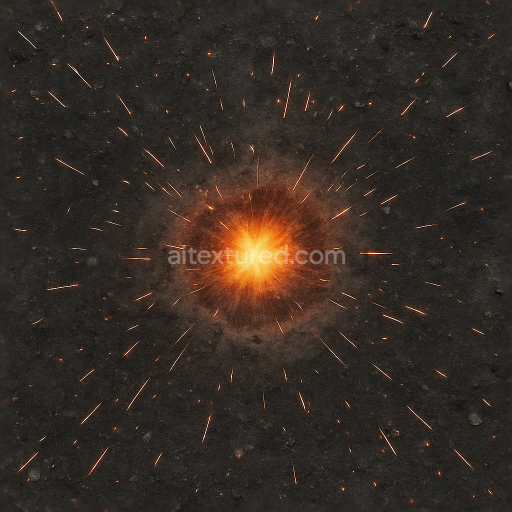 Seamless 8k PBR 3d texture of ash particles with spark shower and flame burst in explosion