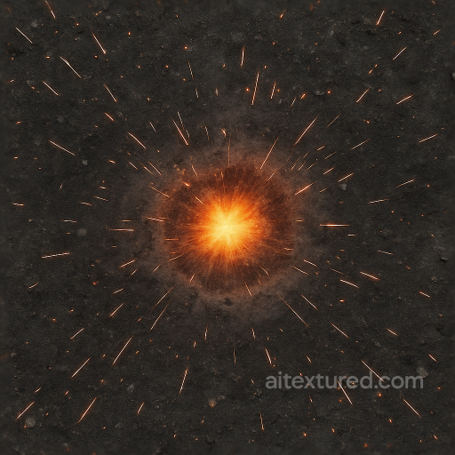 Seamless 8K PBR 3D texture of ash particles with spark shower and flame burst in explosion seamless Explosion PBR texture