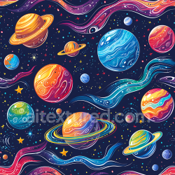 seamless Seamless 3D Space PBR Texture Featuring Vibrant Cartoon Planets and Cosmic Swirls texture 8k free download PBR