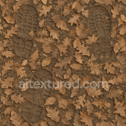 seamless Seamless 3d texture pbr 8k leaf covered prints with shallow impressions on uneven ground texture 8k free download PBR