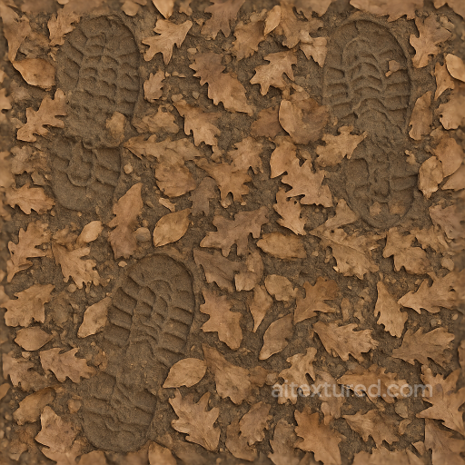 Leaf Covered Prints With Shallow Impressions On Uneven Ground seamless Footprints PBR texture