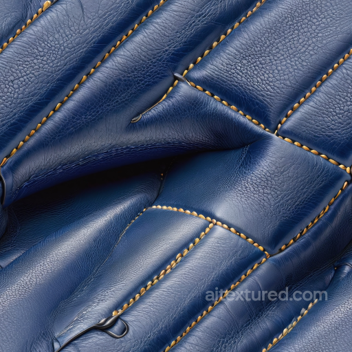 Blue Pebbled Grain Leather Seamless Texture with Detailed Stitching and Padded Panels seamless Leather PBR texture