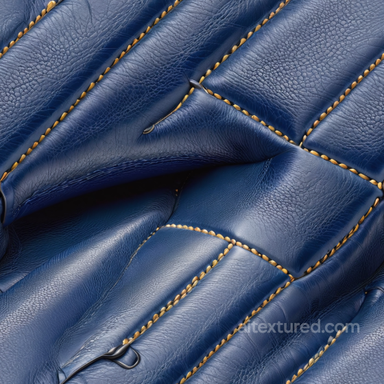 Blue Pebbled Grain Leather Seamless Texture with Detailed Stitching and Padded Panels Leather texture preview