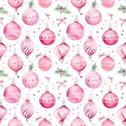seamless Seamless 3D PBR Digital Paper Texture with Pink Christmas Ornaments and Pine Sprigs texture 8k free download PBR