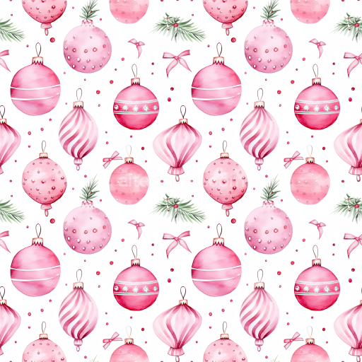 Seamless 3D PBR Texture of Pink Christmas Baubles and Pine Leaves