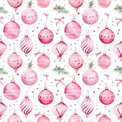 Digital Paper Texture with Pink Christmas Ornaments and Pine Sprigs seamless All Christmas Digital paper PBR texture
