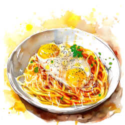 seamless Watercolor Style Carbonara Spaghetti with Sunny-Side Up Eggs Breakfast Illustration texture 8k free download PBR