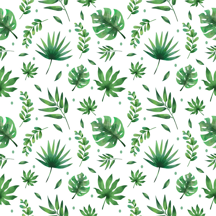 Pattern with Watercolor Tropical Leaves Motifs seamless PBR texture preview