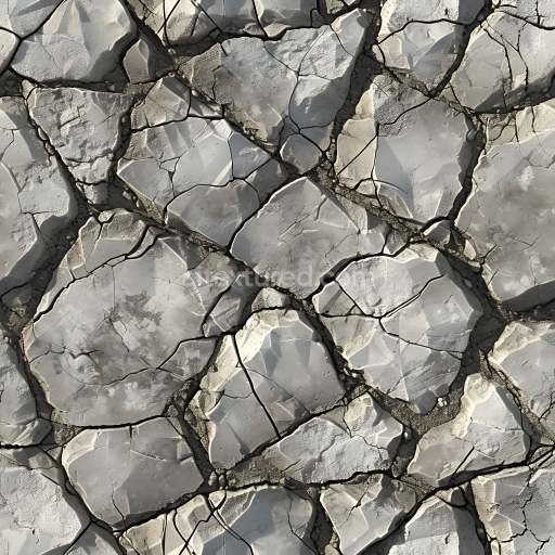 Seamless 3D cracked stone ground PBR texture with weathered slabs
