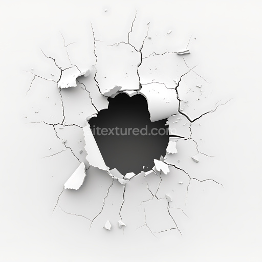 Seamless 3D cracked plaster PBR texture with central hole and fractured edges