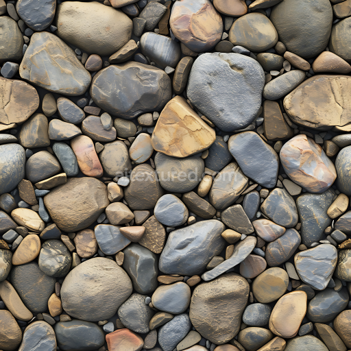 Seamless 3D Smooth River Pebble Stone Ground PBR Texture with Natural Color Variations