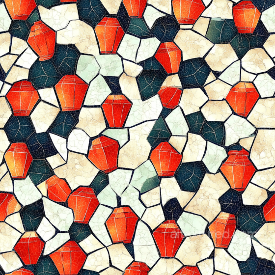 mosaic PBR texture featuring cracked red ceramic shards and irregular cream tiles Mosaic texture preview