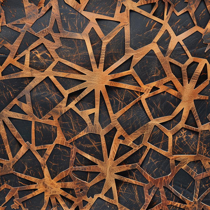 Distressed Cracked Brown Leather with Geometric Pattern seamless PBR texture preview