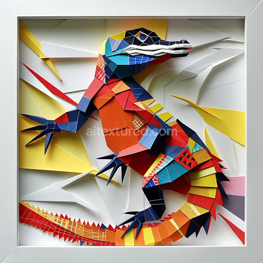 Seamless 3D PBR Texture of Colorful Origami-Style Caiman Lizard Scales