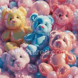 seamless Seamless 3D Inflated PBR Texture Featuring Colorful Vinyl Teddy Bear Padding texture 8k free download PBR
