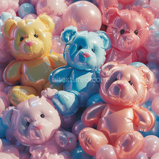 Seamless 3D Inflated Vinyl Teddy Bear PBR Texture in Pastel Colors