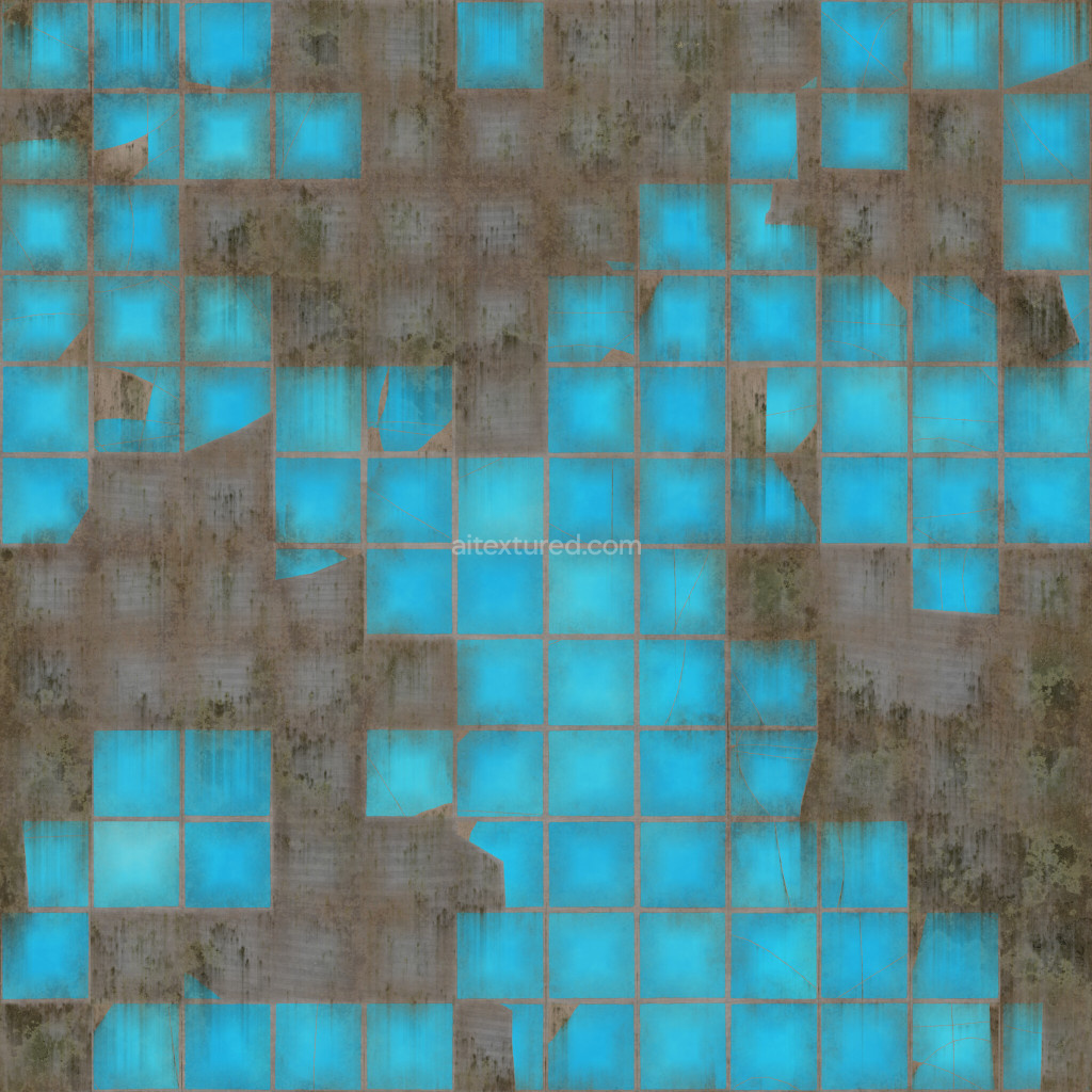 Seamless PBR blue tile texture with grunge details
